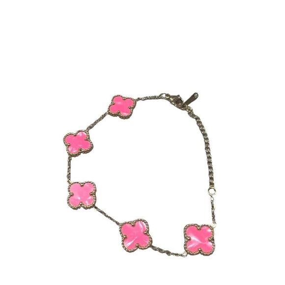 Women's gold plated‎ hot pink 5 clover bracelet with lobster claw - Picture 1 of 9